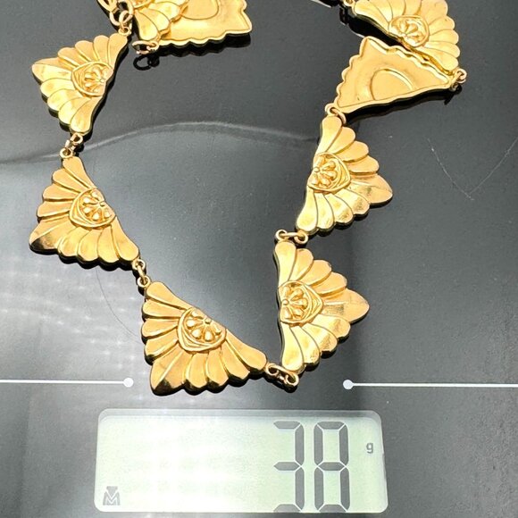 Brass Art Nouveau Revival Link Necklace Mid-Century Vintage 1970s Design 15" - Picture 4 of 8